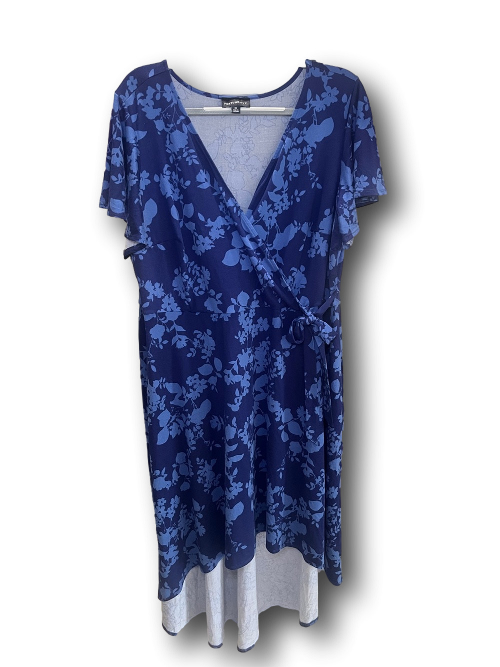 Fortune + Ivy Blue Floral Wrap Midi Dress - Women's